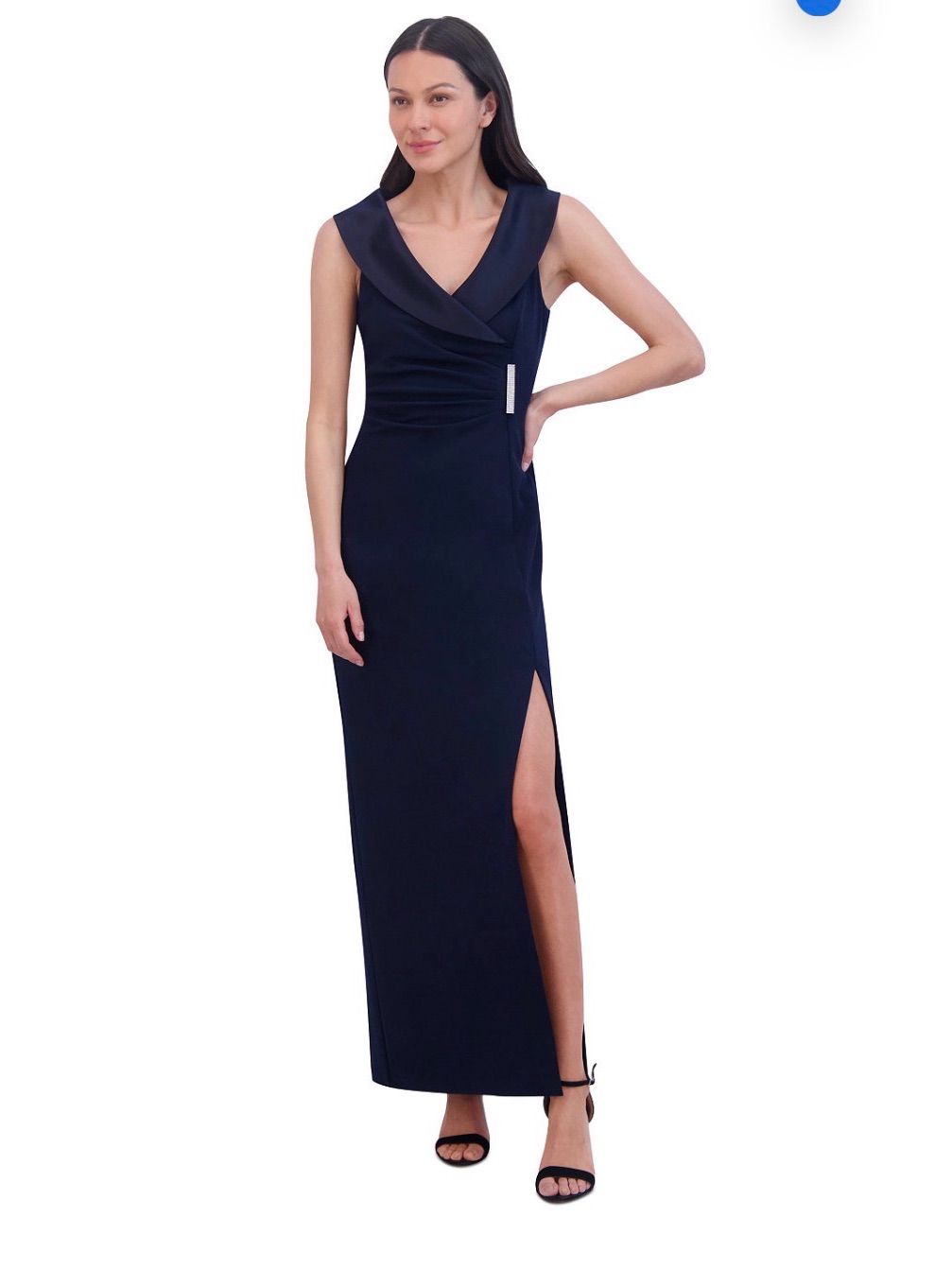 Jessica Howard Navy Sleeveless Maxi Dress With V-Neck And Side Slit